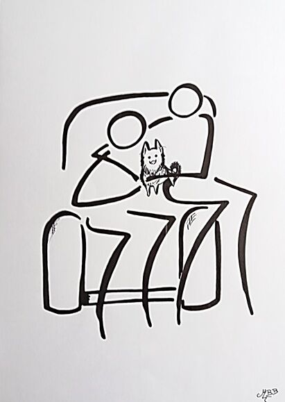 Dessin intitulée "Amour en famille" par Michèle Baylet-Brunet, Œuvre d'art originale, Encre