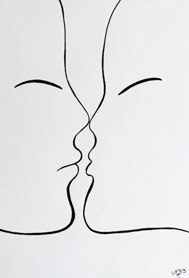 「Amour partagé」というタイトルの描画 Michèle Baylet-Brunetによって, オリジナルのアートワーク, インク