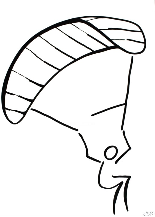 Dessin intitulée "Parapente" par Michèle Baylet-Brunet, Œuvre d'art originale, Encre