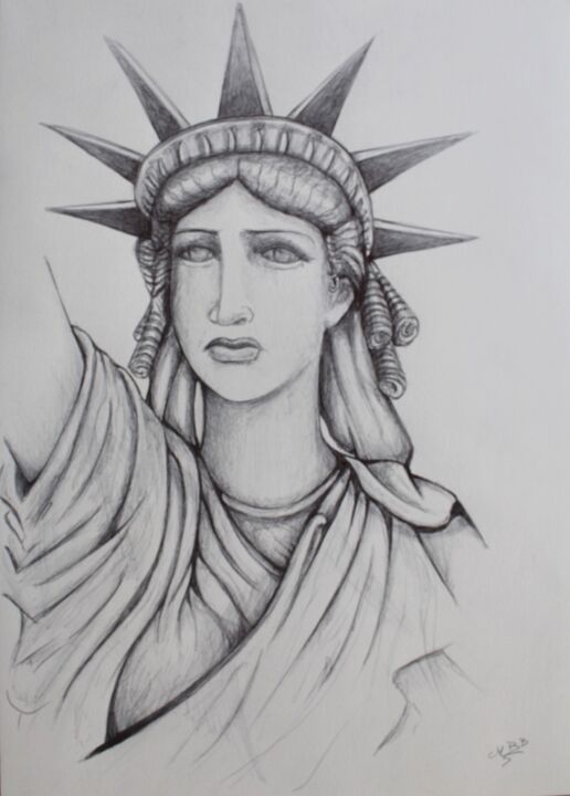 Dessin intitulée "Statue de la Liberté" par Michèle Baylet-Brunet, Œuvre d'art originale, Encre