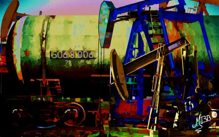 Digital Arts titled "Petrol delivery" by Michèle Baylet-Brunet, Original Artwork, Digital Painting Mounted on Aluminium