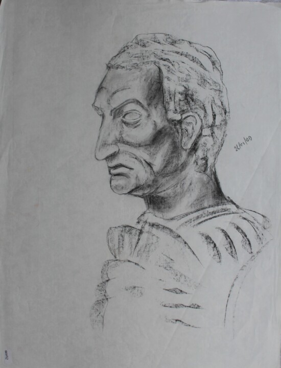 Dessin intitulée "Buste de César" par Michèle Baylet-Brunet, Œuvre d'art originale, Fusain