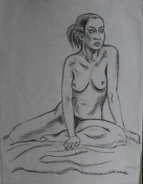 Drawing titled "Femme typée aux cha…" by Michèle Baylet-Brunet, Original Artwork, Charcoal