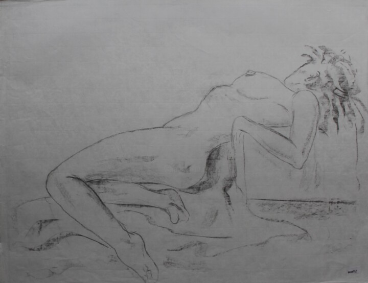 Dessin intitulée "Femme à la pose lan…" par Michèle Baylet-Brunet, Œuvre d'art originale, Fusain