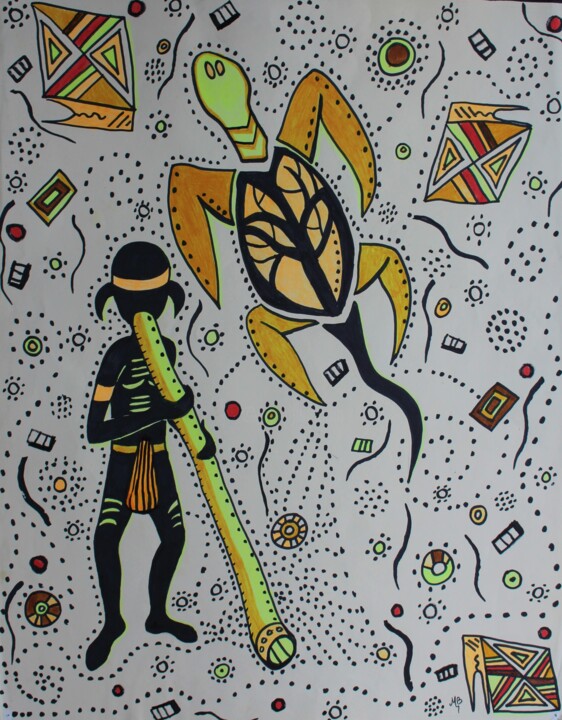 Dessin intitulée "Aborigène australie…" par Michèle Baylet-Brunet, Œuvre d'art originale, Encre