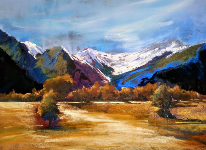 Peinture intitulée "Belledonne - automne" par Michèle Bronner, Œuvre d'art originale, Pastel