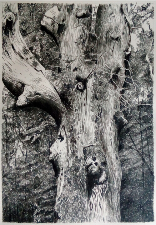Dibujo titulada "La sentinelle" por Michèle Caranove, Obra de arte original, Tinta