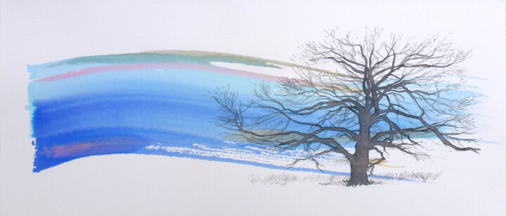 Peinture intitulée "Ciel perdu au Pirot" par Michèle Caranove, Œuvre d'art originale, Encre
