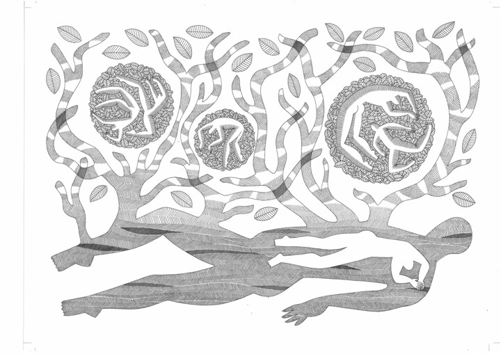 Dibujo titulada "le 21e dessin" por Michèle Caranove, Obra de arte original, Tinta