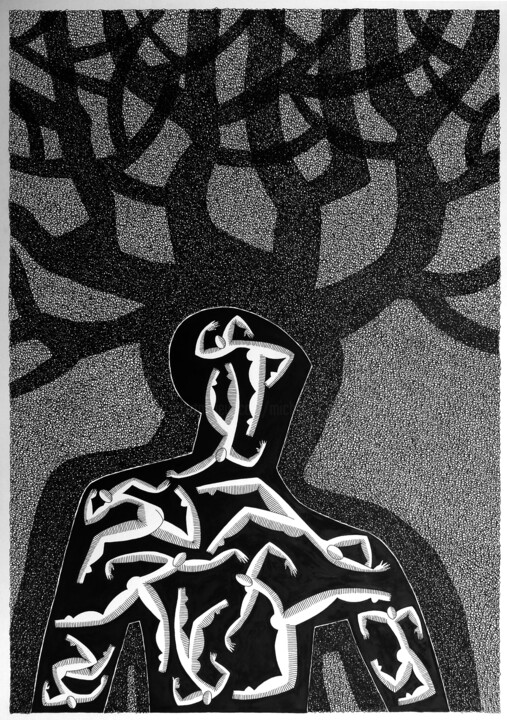 Dessin intitulée ""Le roi des aulnes"" par Michèle Caranove, Œuvre d'art originale, Autre