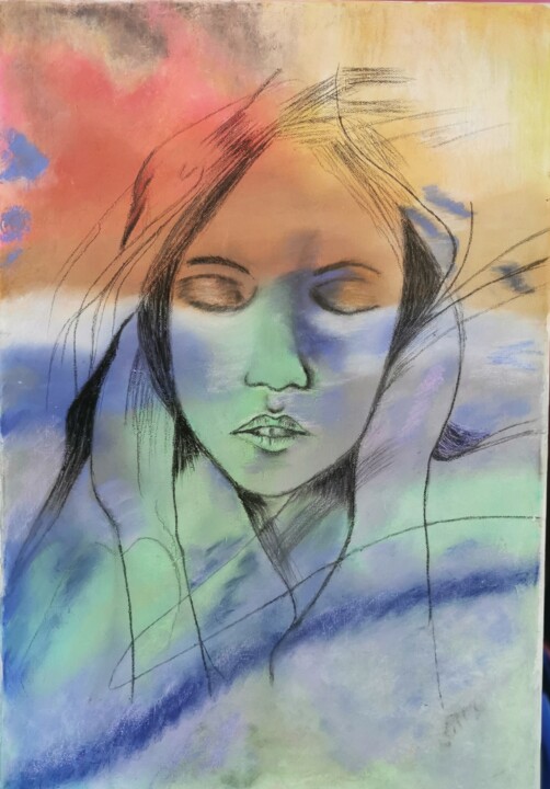 Painting titled "L'Attente" by Michèle Cerbello (Pastelliste), Original Artwork, Pastel Mounted on Wood Stretcher frame