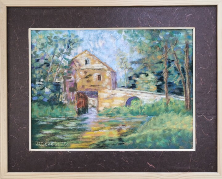 Peinture intitulée "Maison au bord de l…" par Michèle Cerbello (Pastelliste), Œuvre d'art originale, Pastel Monté sur Carton