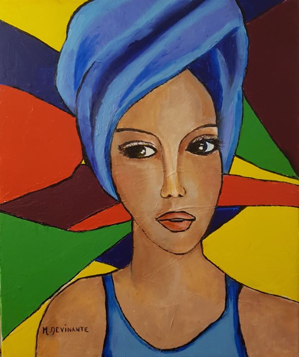 Peinture intitulée "Femme pensive" par Michele Devinante, Œuvre d'art originale, Acrylique