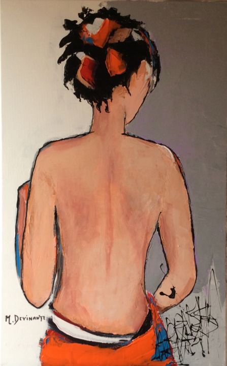 Painting titled "FEMME AU DOS NU" by Michele Devinante, Original Artwork, Acrylic