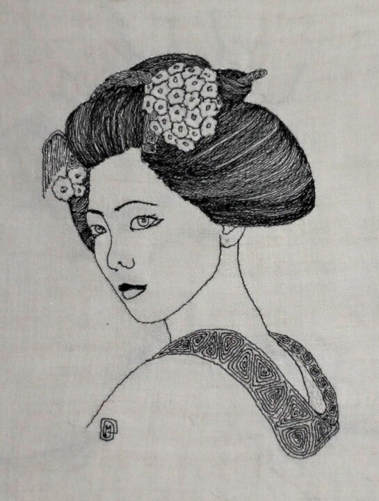 Art textile intitulée "MISAKI Beauté flori…" par Michèle Duvillet, Œuvre d'art originale, Fibre Textile