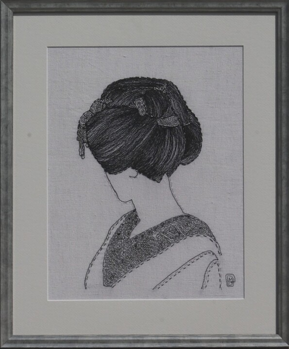 Textile Art titled "KYOMI Beauté pure" by Michèle Duvillet, Original Artwork, Thread Mounted on Cardboard