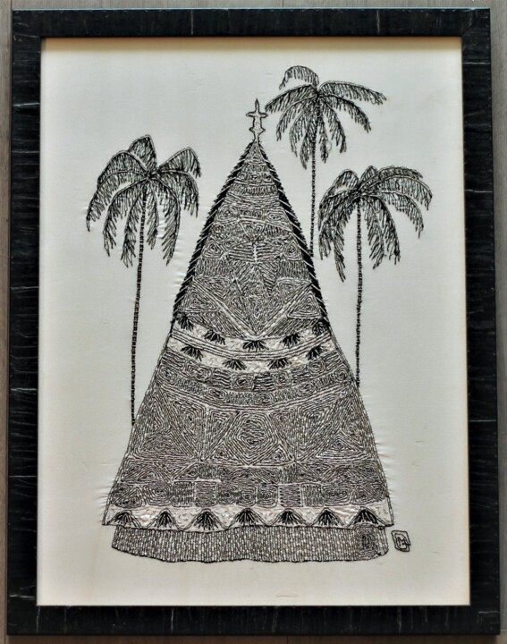 Textielkunst getiteld "Lifou" door Michèle Duvillet, Origineel Kunstwerk, Draad Gemonteerd op Karton