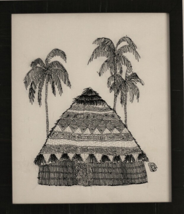 Textielkunst getiteld "Ouvéa" door Michèle Duvillet, Origineel Kunstwerk, Draad Gemonteerd op Karton