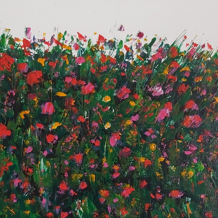 Painting titled "les fleurs du jardi…" by Michele Gosselin, Original Artwork, Acrylic