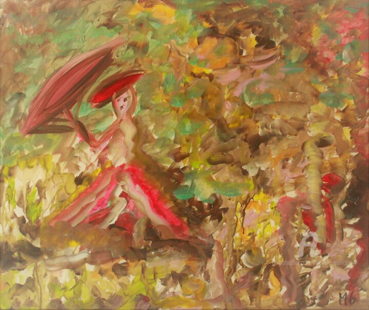 Painting titled "JEUNE FEMME DANS LA…" by Michele Guillot, Original Artwork, Acrylic Mounted on Wood Stretcher frame