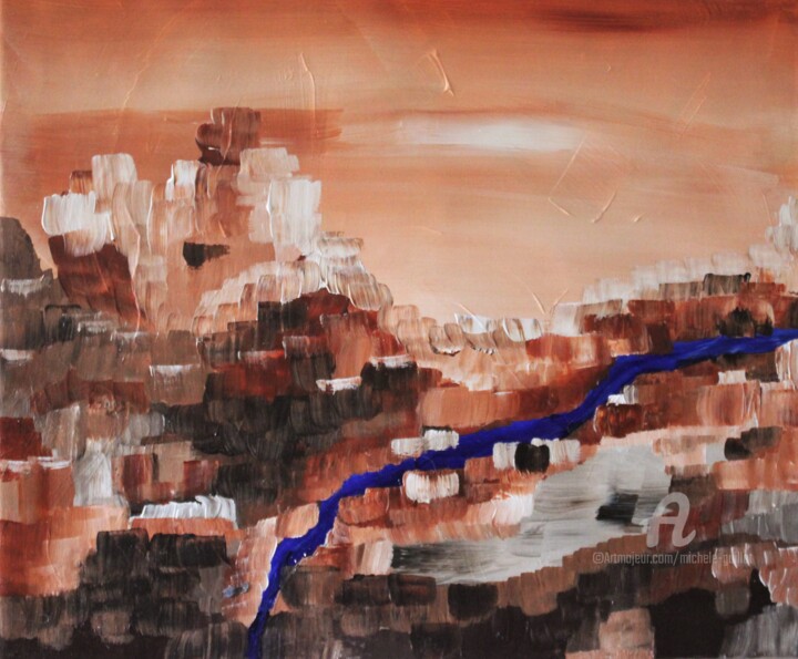 Painting titled "CHEMIN DES TOUAREGS…" by Michele Guillot, Original Artwork, Acrylic Mounted on Wood Stretcher frame