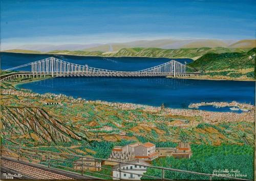 Pittura intitolato "Ponte sullo Stretto…" da Michele Montalto, Opera d'arte originale, Olio