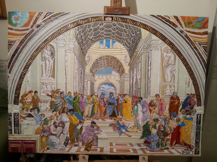 Malerei mit dem Titel "La scuola di Atene…" von Michele Montalto, Original-Kunstwerk, Öl