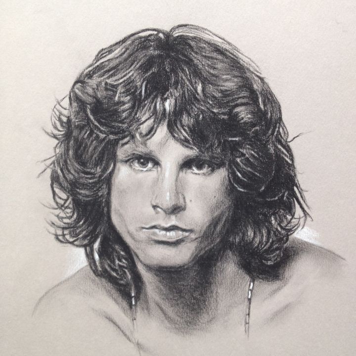 Drawing titled "Jim Morisson" by Michèle Rais, Original Artwork, Charcoal