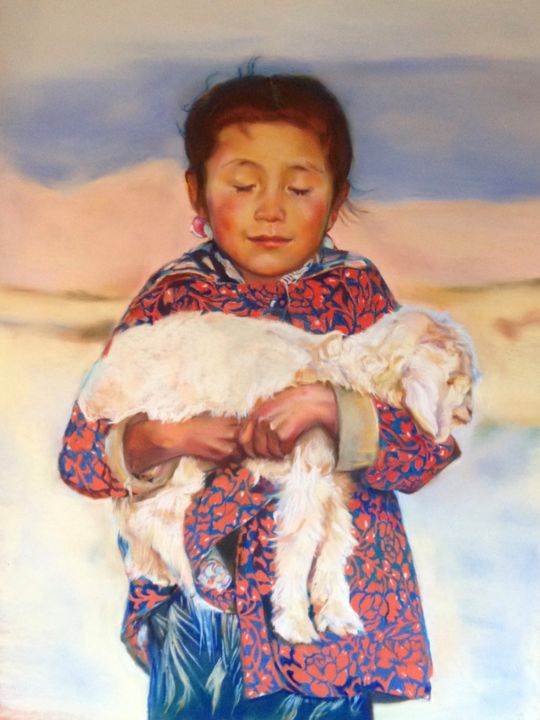 Peinture intitulée "Petite bergère de M…" par Michèle Rais, Œuvre d'art originale, Pastel