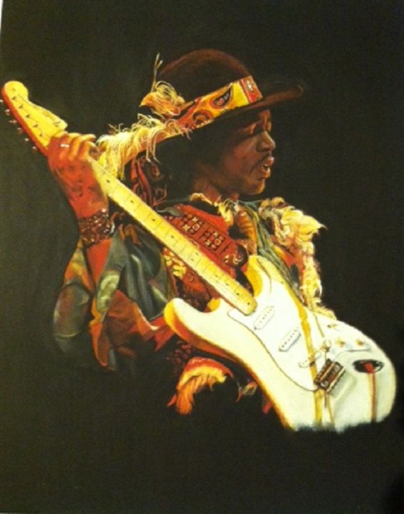 Ζωγραφική με τίτλο "Jimi Hendrix" από Michèle Rais, Αυθεντικά έργα τέχνης, Παστέλ