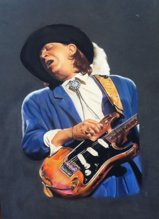 Painting titled "Stevie Ray Vaughan" by Michèle Rais, Original Artwork, Pastel