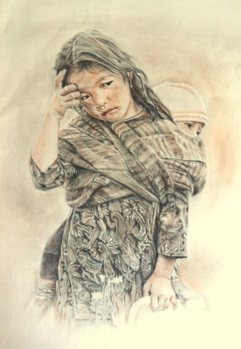 Drawing titled "Dessin aux trois cr…" by Michèle Rais, Original Artwork, Conté