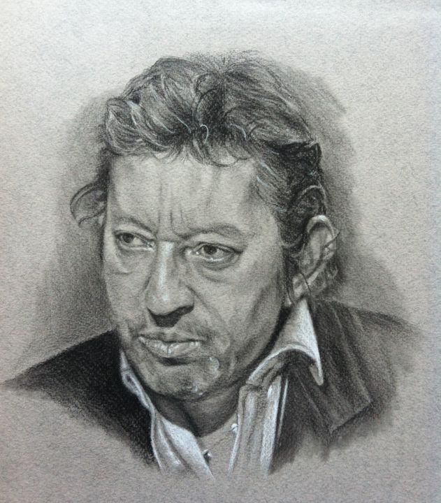 Drawing titled "Serge Gainsbourg" by Michèle Rais, Original Artwork, Charcoal