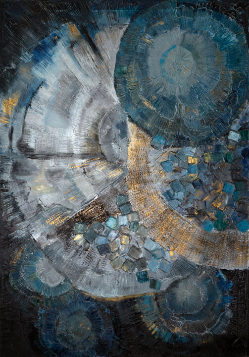 Painting titled "Cabochon" by Michèle Ville, Original Artwork, Oil Mounted on Wood Stretcher frame