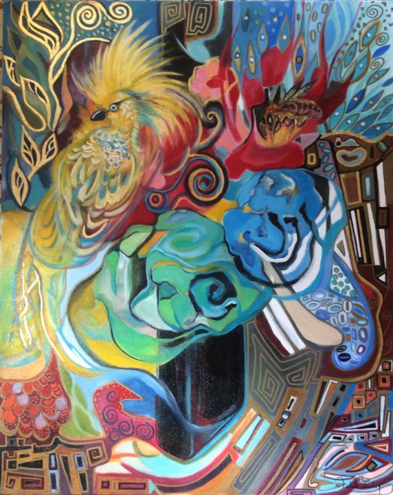 Pintura titulada "L’oiseau de Paradis" por Michèle Padoy, Obra de arte original, Acrílico