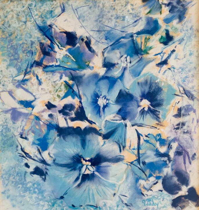 Peinture intitulée "Pensées bleues" par Michèle Padoy, Œuvre d'art originale, Pastel Monté sur Carton