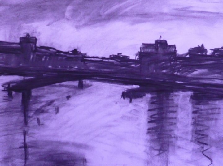 Drawing titled "Hudson River n° 3" by Michèle Dutruel-Dandelot, Original Artwork, Charcoal