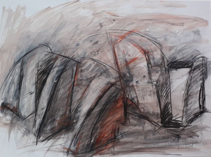 Dessin intitulée "menhirs-suite-n ° 6" par Michèle Dutruel-Dandelot, Œuvre d'art originale, Fusain