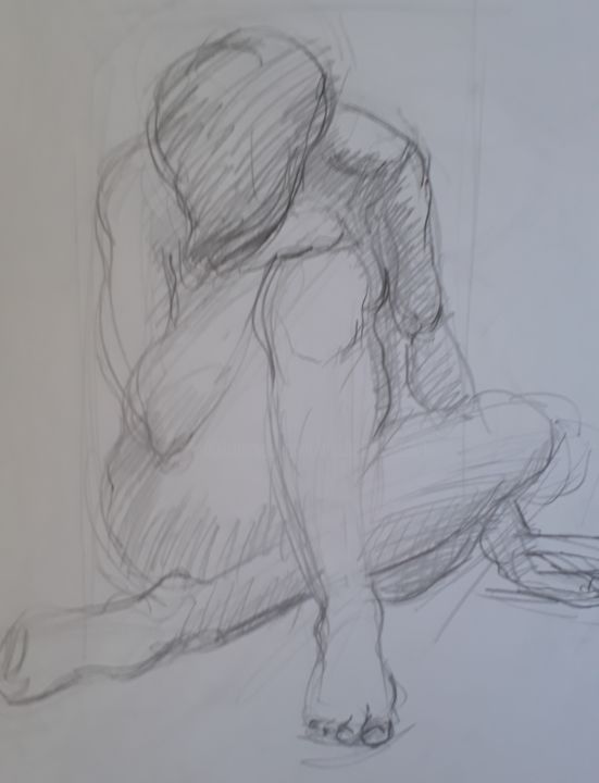 Drawing titled "Femme assise de fac…" by Michèle Dutruel-Dandelot, Original Artwork, Graphite