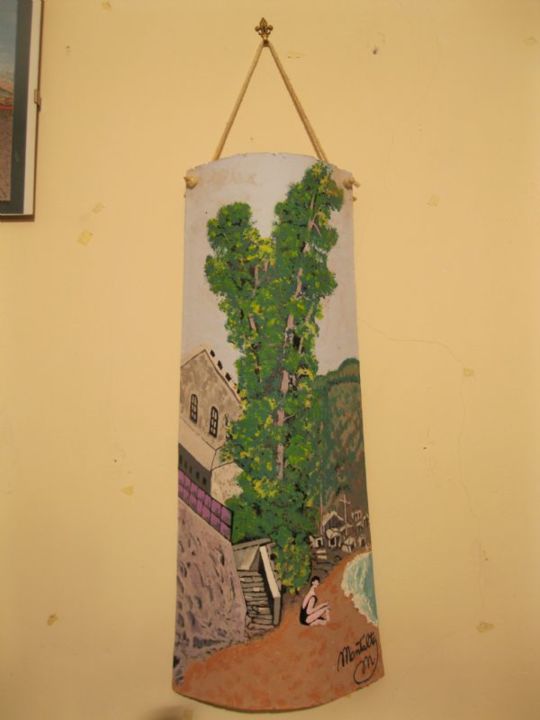 Pittura intitolato "tegola-con-donna-in…" da Michele Montalto, Opera d'arte originale, Altro