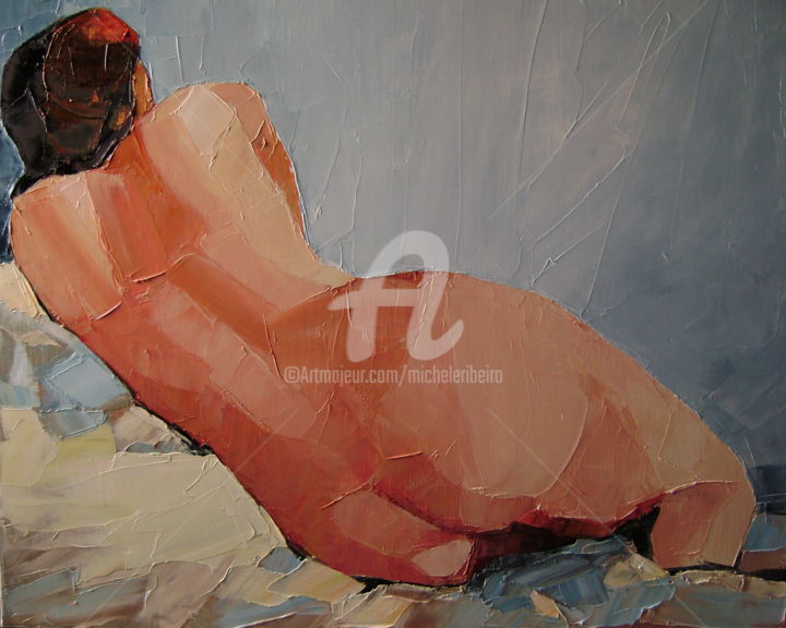 Painting titled "Nu de dos" by Michèle Ribeiro, Original Artwork, Oil