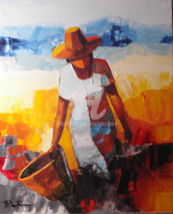 Painting titled "Dans les champs" by Michèle Ribeiro, Original Artwork