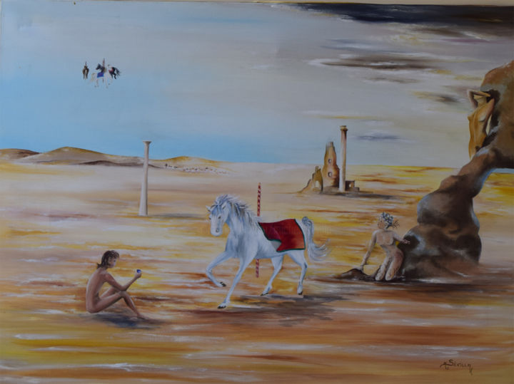 Painting titled "Desert.jpg" by Michele Sevilla, Original Artwork, Oil Mounted on Wood Stretcher frame