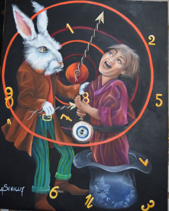 Painting titled "Le temps" by Michele Sevilla, Original Artwork, Oil Mounted on Wood Stretcher frame