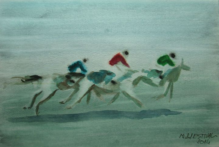 Painting titled "404 06 Course hippi…" by Michel Estival, Original Artwork, Watercolor