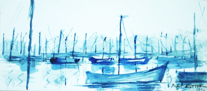 Painting titled "704 07 Le port" by Michel Estival, Original Artwork, Watercolor