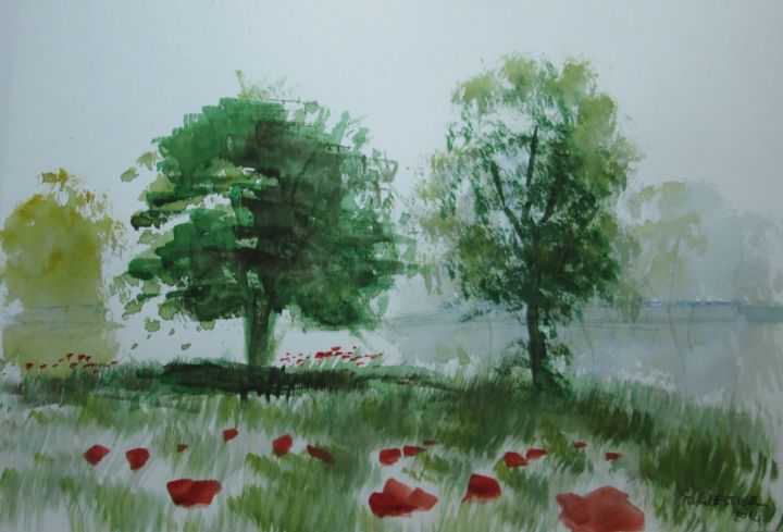 Malerei mit dem Titel "604 26 Coquelicots" von Michel Estival, Original-Kunstwerk, Aquarell