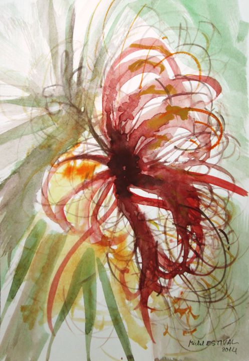 Painting titled "'Fleurs'" by Michel Estival, Original Artwork, Watercolor
