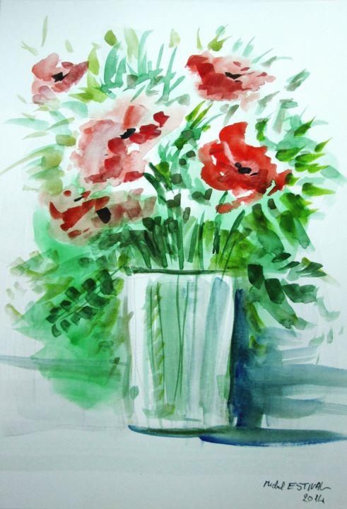 제목이 "'Fleurs'"인 미술작품 Michel Estival로, 원작, 수채화