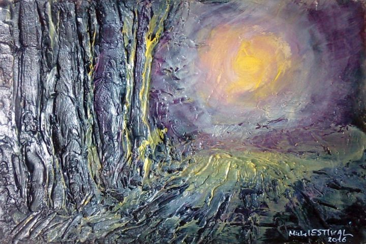 Painting titled "Full moon" by Michel Estival, Original Artwork, Acrylic